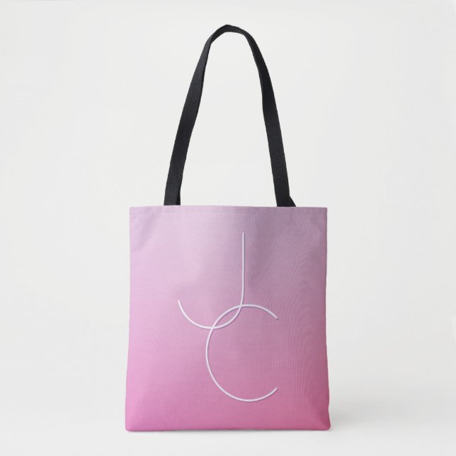 Modern 2 Overlapping Initials | Pink Ombre Tote Bag (Front)