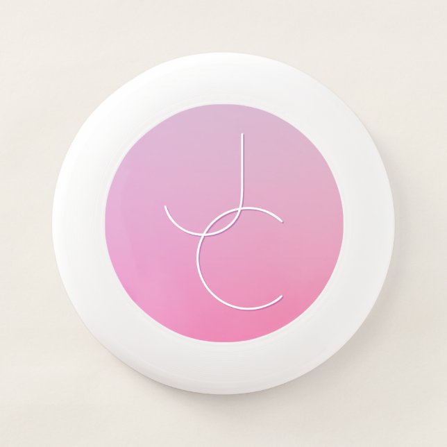Modern 2 Overlapping Initials | Pink Ombre Wham-O Frisbee (Front)