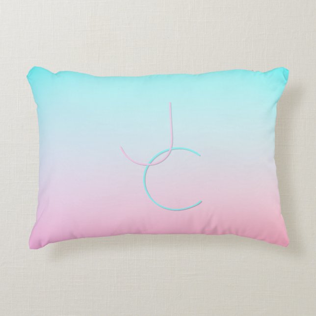 Modern 2 Overlapping Initials | Turquoise Pink Accent Pillow (Front)