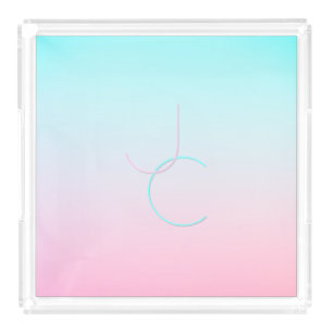 Modern 2 Overlapping Initials Turquoise Pink Acrylic Tray
