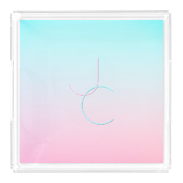 Modern 2 Overlapping Initials | Turquoise Pink Acrylic Tray (Large)