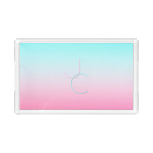Modern 2 Overlapping Initials Turquoise Pink Acrylic Tray