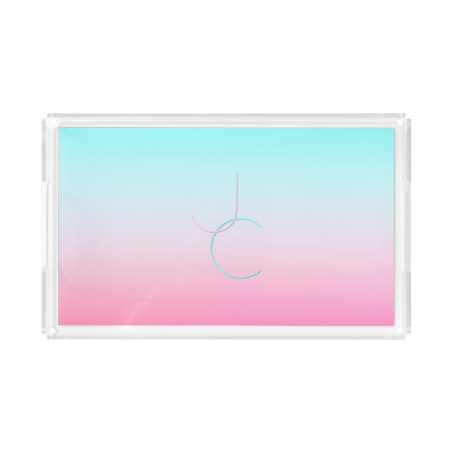Modern 2 Overlapping Initials | Turquoise Pink Acrylic Tray (Small)