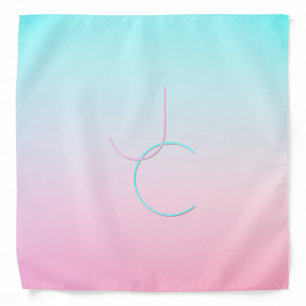 Modern 2 Overlapping Initials Turquoise Pink Bandana