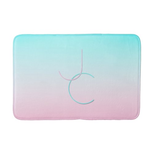 Modern 2 Overlapping Initials  Turquoise Pink Bath Mat