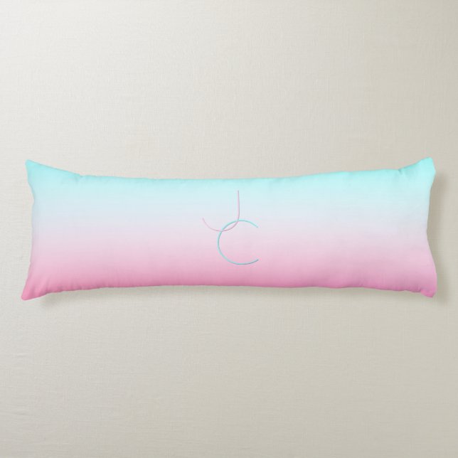 Modern 2 Overlapping Initials | Turquoise Pink Body Pillow (Front)