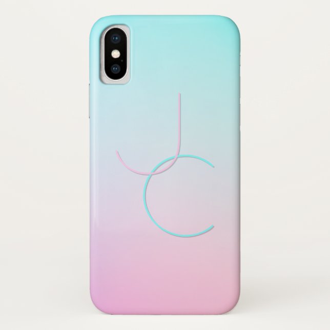 Modern 2 Overlapping Initials | Turquoise Pink Case-Mate iPhone Case (Back)