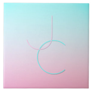 Modern 2 Overlapping Initials Turquoise Pink Ceramic Tile