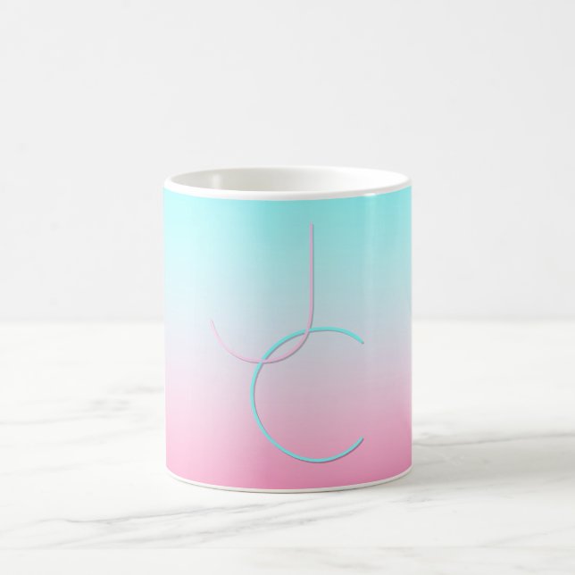 Modern 2 Overlapping Initials | Turquoise Pink Coffee Mug (Center)