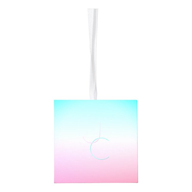 Modern 2 Overlapping Initials | Turquoise Pink Cube Ornament (Left)