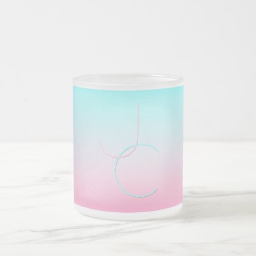 Modern 2 Overlapping Initials  Turquoise Pink Frosted Glass Coffee Mug
