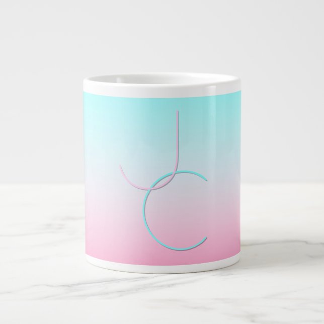 Modern 2 Overlapping Initials | Turquoise Pink Giant Coffee Mug (Front)