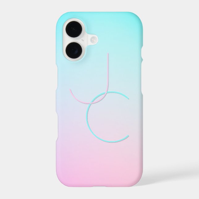 Modern 2 Overlapping Initials | Turquoise Pink Iphone Case (Back)
