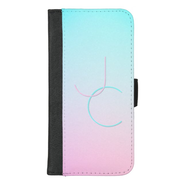 Modern 2 Overlapping Initials | Turquoise Pink iPhone Wallet Case (Front)