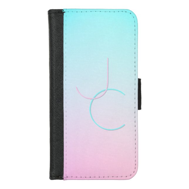 Modern 2 Overlapping Initials | Turquoise Pink iPhone Wallet Case (Front)