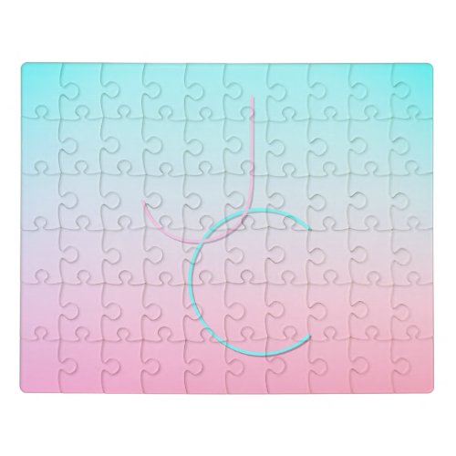 Modern 2 Overlapping Initials  Turquoise Pink Jigsaw Puzzle