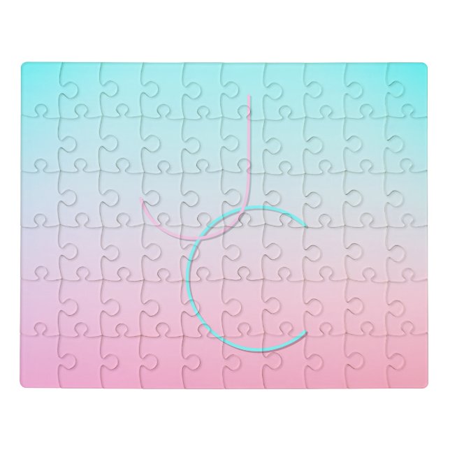 Modern 2 Overlapping Initials | Turquoise Pink Jigsaw Puzzle (Puzzle Horizontal)