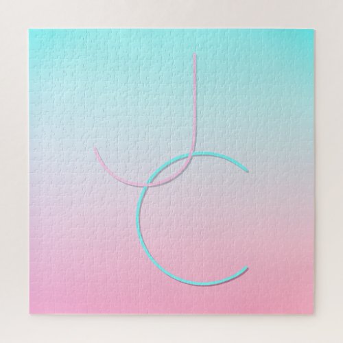 Modern 2 Overlapping Initials  Turquoise Pink Jigsaw Puzzle