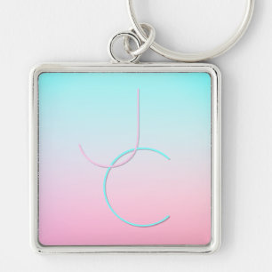 Modern 2 Overlapping Initials   Turquoise Pink Keychain