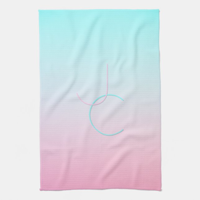 Modern 2 Overlapping Initials | Turquoise Pink Kitchen Towel (Vertical)