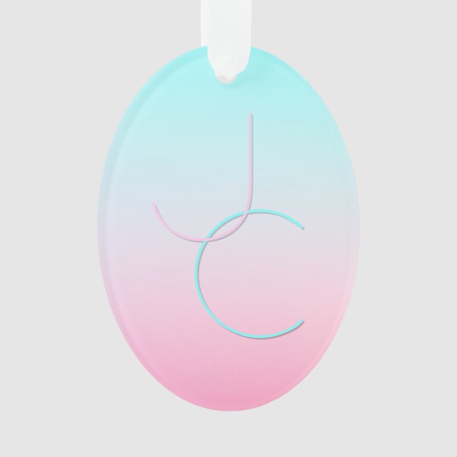 Modern 2 Overlapping Initials | Turquoise Pink Ornament (Front)
