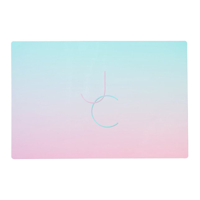 Modern 2 Overlapping Initials | Turquoise Pink Placemat (Front)