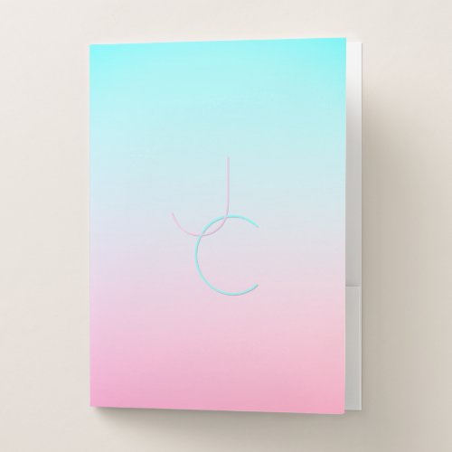 Modern 2 Overlapping Initials  Turquoise Pink Pocket Folder