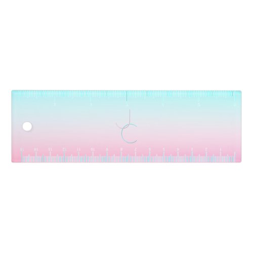 Modern 2 Overlapping Initials  Turquoise Pink Ruler