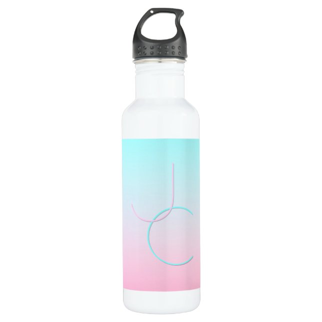Modern 2 Overlapping Initials | Turquoise Pink Stainless Steel Water Bottle (Front)