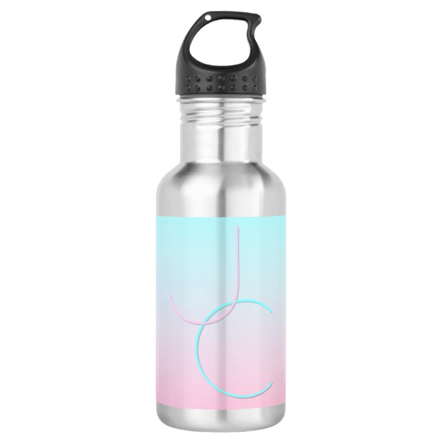 Modern 2 Overlapping Initials | Turquoise Pink Stainless Steel Water Bottle (Front)