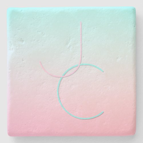 Modern 2 Overlapping Initials  Turquoise Pink Stone Coaster