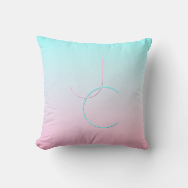 Modern 2 Overlapping Initials | Turquoise Pink Throw Pillow (Front)
