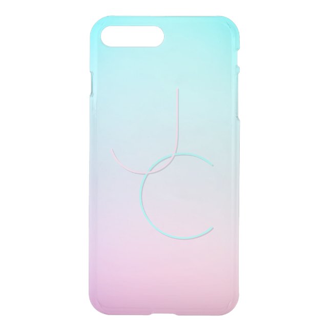 Modern 2 Overlapping Initials | Turquoise Pink Uncommon iPhone Case (Back)