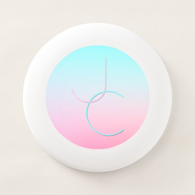 Modern 2 Overlapping Initials | Turquoise Pink Wham-O Frisbee (Front)