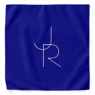 Modern 2 Overlapping Initials White & Navy Blue Bandana
