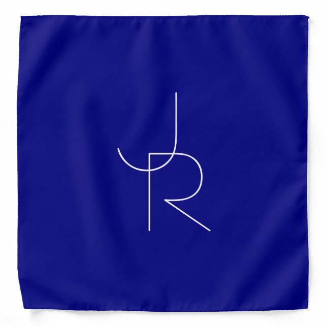 Modern 2 Overlapping Initials | White & Navy Blue Bandana (Front)