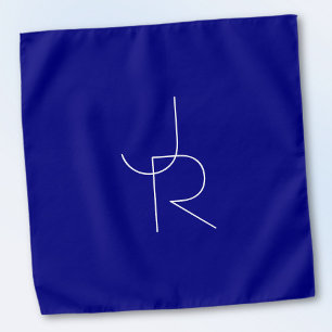 Modern 2 Overlapping Initials White & Navy Blue Bandana