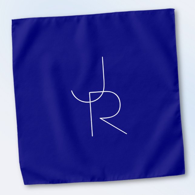 Modern 2 Overlapping Initials | White & Navy Blue Bandana (Creator Uploaded)