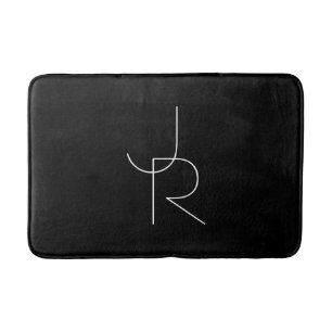 Modern 2 Overlapping Initials   White on Black Bath Mat