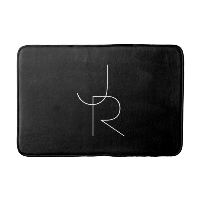 Modern 2 Overlapping Initials | White on Black Bath Mat (Front)