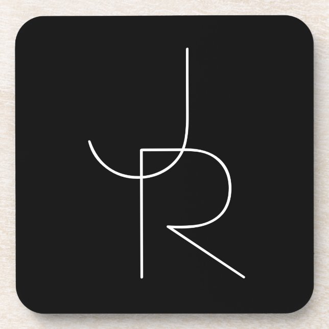 Modern 2 Overlapping Initials | White on Black Beverage Coaster (Front)