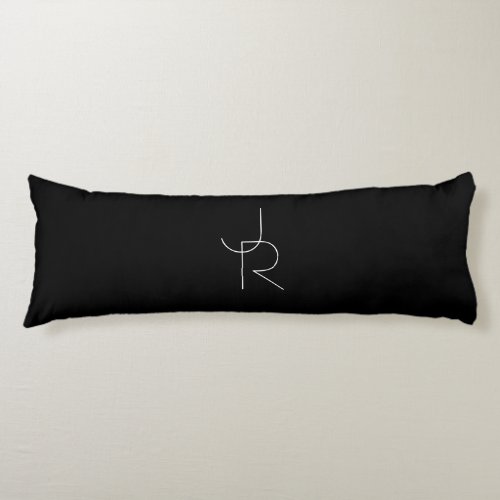 Modern 2 Overlapping Initials  White on Black Body Pillow