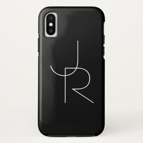 Modern 2 Overlapping Initials  White on Black iPhone X Case