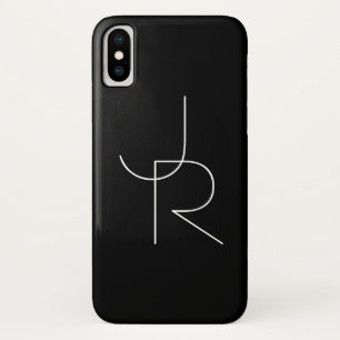 Modern 2 Overlapping Initials White on Black iPhone X Case