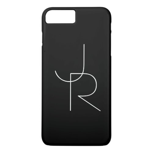Modern 2 Overlapping Initials  White on Black iPhone 8 Plus7 Plus Case