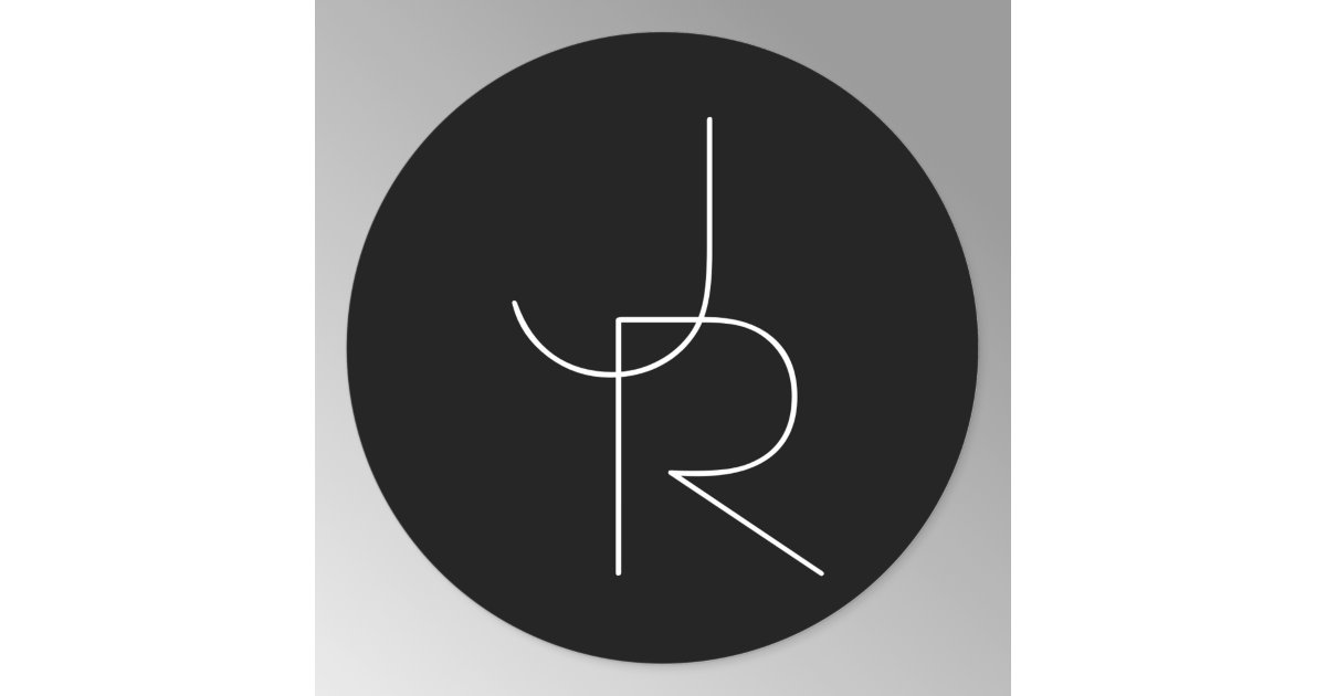 Modern 2 Overlapping Initials | White on Black Classic Round Sticker ...