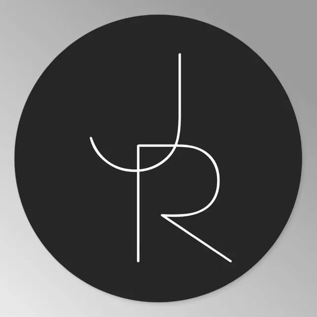 Modern 2 Overlapping Initials | White on Black Classic Round Sticker ...