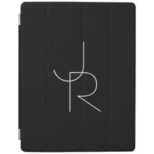 Modern 2 Overlapping Initials   White on Black iPad Smart Cover