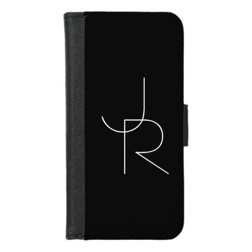 Modern 2 Overlapping Initials  White on Black iPhone 87 Wallet Case