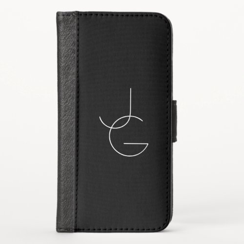 Modern 2 Overlapping Initials  White on Black iPhone XS Wallet Case